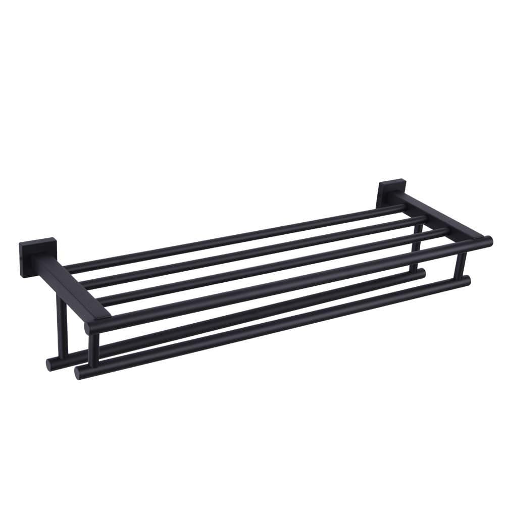 GERZWY Towel Shelf with Double Towel Bar Rack Organizer for Bathroom 24Inch SUS 304 Stainless Steel Modern Wall Mount Matte Black AG1602BBK
