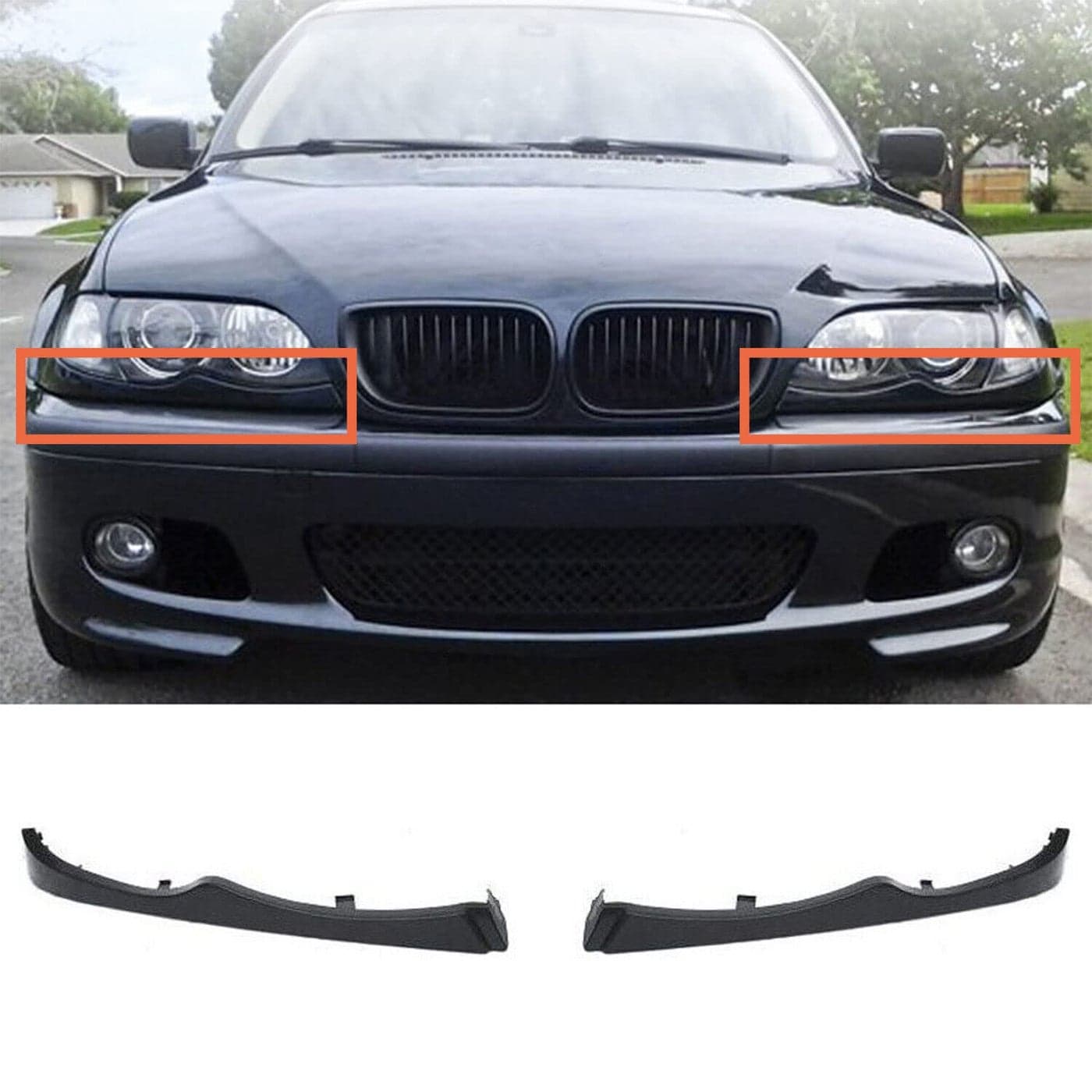 GSRECY Driver and Passenger Side Front Bumper Lower Grille Headlight Filler Trim Moulding Panel Compatible with BMW E46 325i 330i 4 Door 19982005
