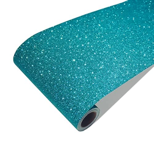 CRE8TIVE Teal Blue Glitter Wallpaper Border Peel and Stick Wall Border Sparkle Glitter Contact Paper Self Adhesive Fabric Blue Wallpaper Border Sticker Removable Roll for Bathroom Bedroom Walls 8"x80"