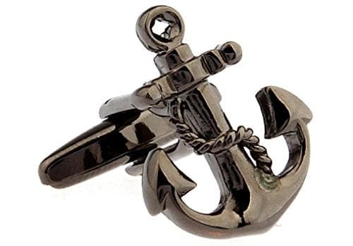 MRCUFF Anchor USN Black Pair of Cufflinks in a Presentation Gift Box & Polishing Cloth