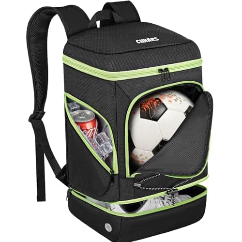 Ciihars Soccer BackpackSoccer Bag with Ball HolderSport Equipment Bags Includes Separate Cleat Shoe and Ball Compartment Fit Basketball Volleyball Football BLACK GREEN