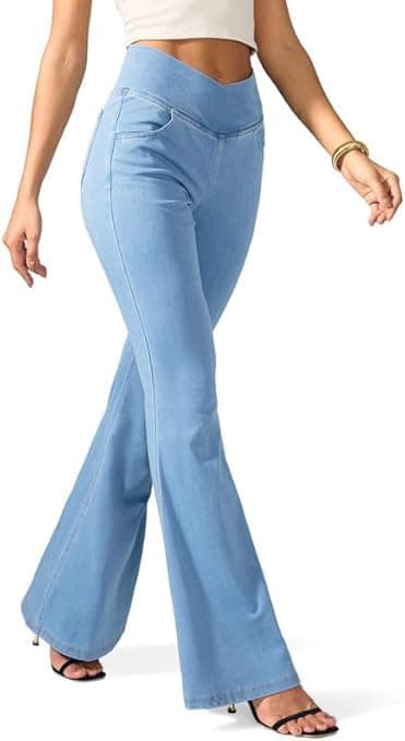 ADBUCKS Flared Jeans for Women High Waisted Bell Bottom Jeans Trendy Stretchy Flare Jeggings with Pockets (in, Numeric, 34, Icyblue)
