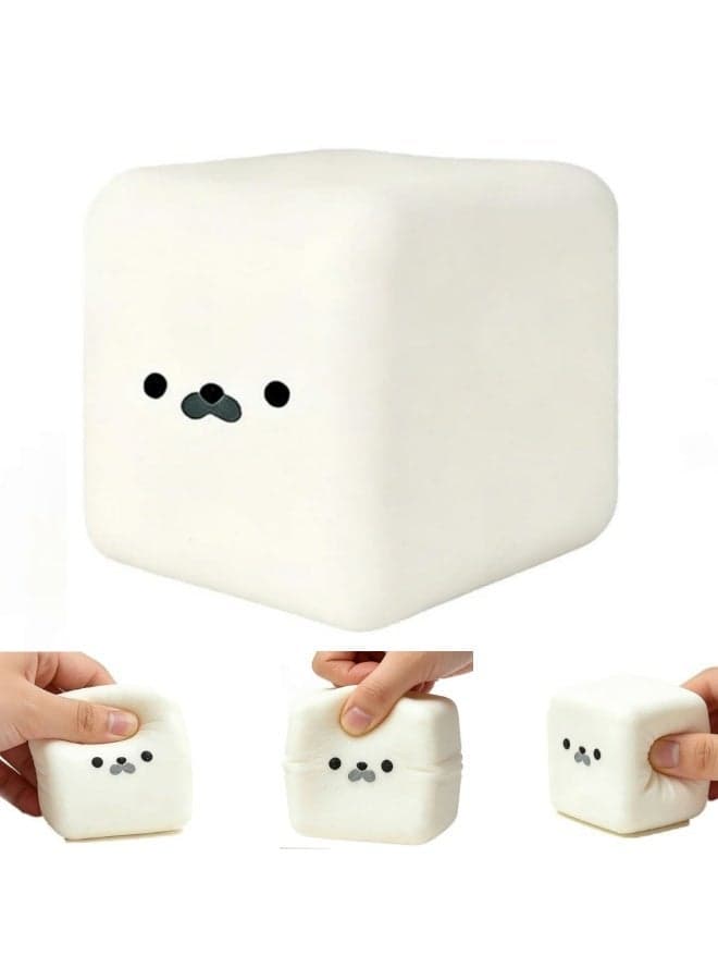 Tofu Seal Face Squishy, Soft Squeeze Stress Relief Milk Brick Cube, Cute Moldable Dough Fidget Block with Slow Rise Texture, Silky Ball Reboundable Anxiety Toy for Adult Kid Autism