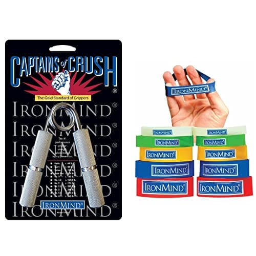 IronMind Two-Way Captains of Crush Grip Strengthener Set: CoC Trainer Gripper (100 lb.) and Expand-Your-Hand Bands