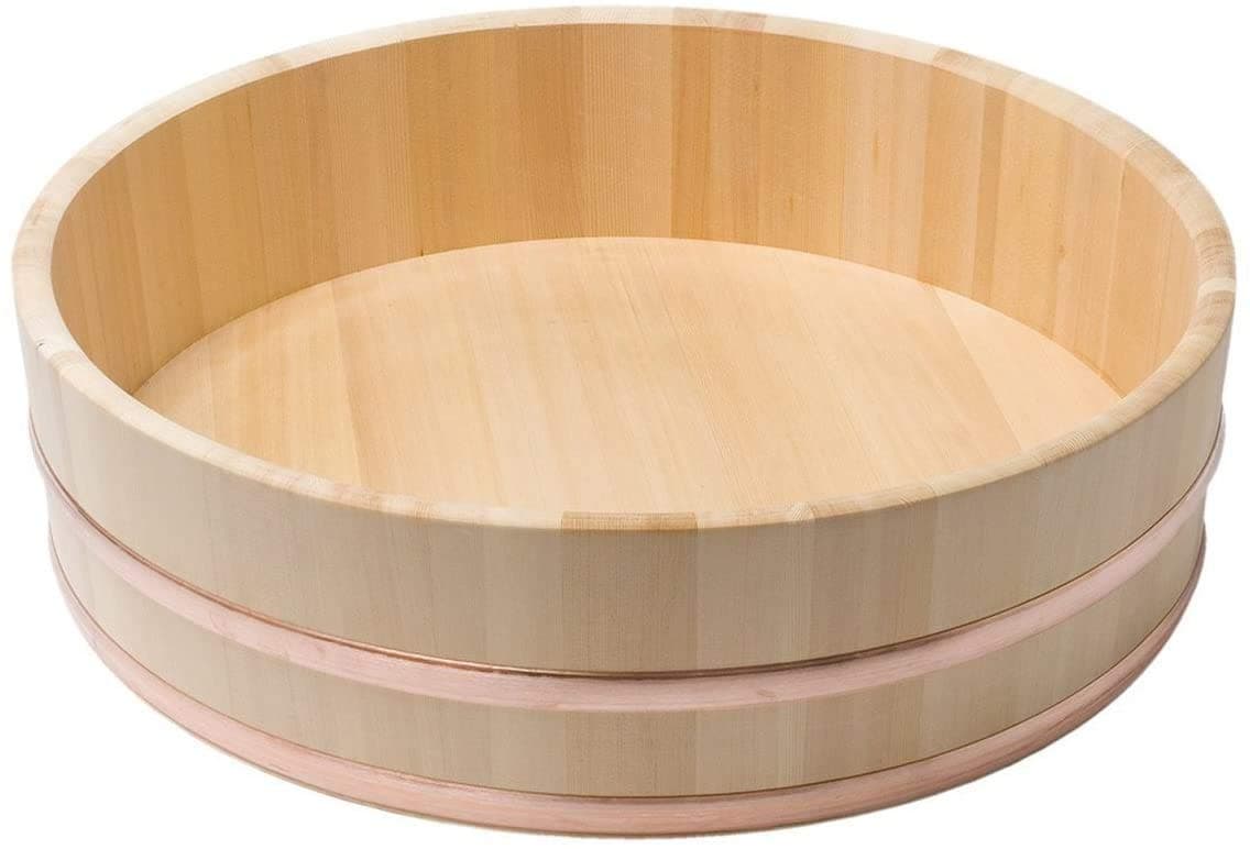 JapanBargain 4596, Japanese Wooden Hangiri Sushi Rice Mixing Bowl Tub for Sushi Restaurant Sushi Oke Sawara Cypress Wood 14.17 inches Diameter Made in Japan (36 cm)