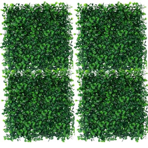Go Hooked Artificial Grass Vertical Wall Panel Small Leaves Tiles, Grass Mat (Green, 40 X 60 cm), Set of 4