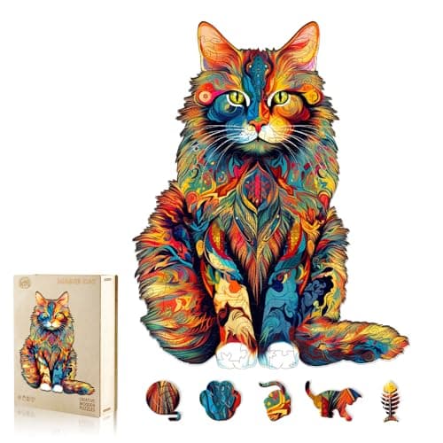 WOODBESTS Wooden Puzzles for Adults Maine Coon Cat Wooden Jigsaw Puzzle Unique Animal Wood Puzzles Adult Xmas Gifts for Puzzle Lovers190 Pcs M 117x94