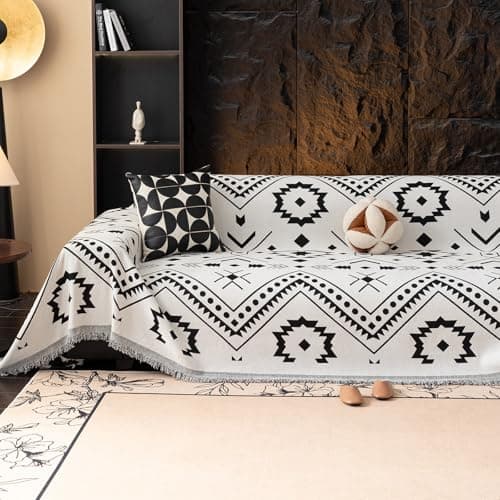 VClife Bohemian Couch Cover Aztec Geometric Chenille Sofa Cover for Sectional Couch - Black and White Zigzag Pattern Sofa Slipcover for 2 Cushion Couch Sofa 71" X 118"