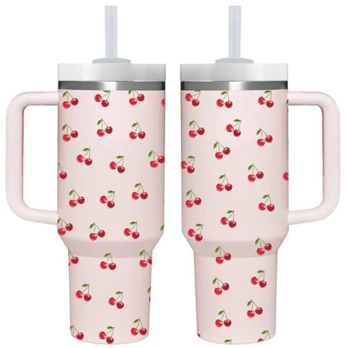 AMZUShome Cherry Gifts.40oz Cherry Tumbler with Handle.Cherries Lover Cup Gift.Birthday Christmas Cherries Tumblers Gift for Women Men.
