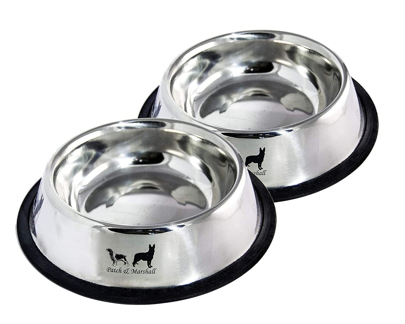 Patch & Marshall Stainless Steel Dog Pet Food & Water Bowls (Medium-Set Of 2) 700Ml Water & Upto 350G Pet Food Per Bowl,?22 cm,H_6.1 cm,W_22 cm