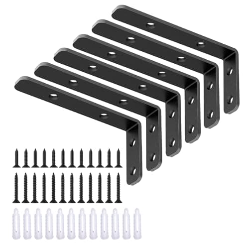 LSK 6PCS L Bracket, 4"×2"(100×50mm) Shelf Support Corner Bracket for Wooden Board, Max Load : 42lb, Black