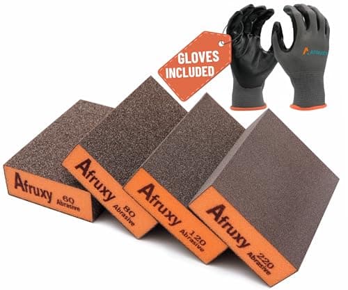 Afruxy ProfessionalGrade Sanding Sponge 4Pack with Gloves 6080120220 Grit Wet Dry Hand Sander Sand Paper Brick for Drywall Sanding Wood Sanding