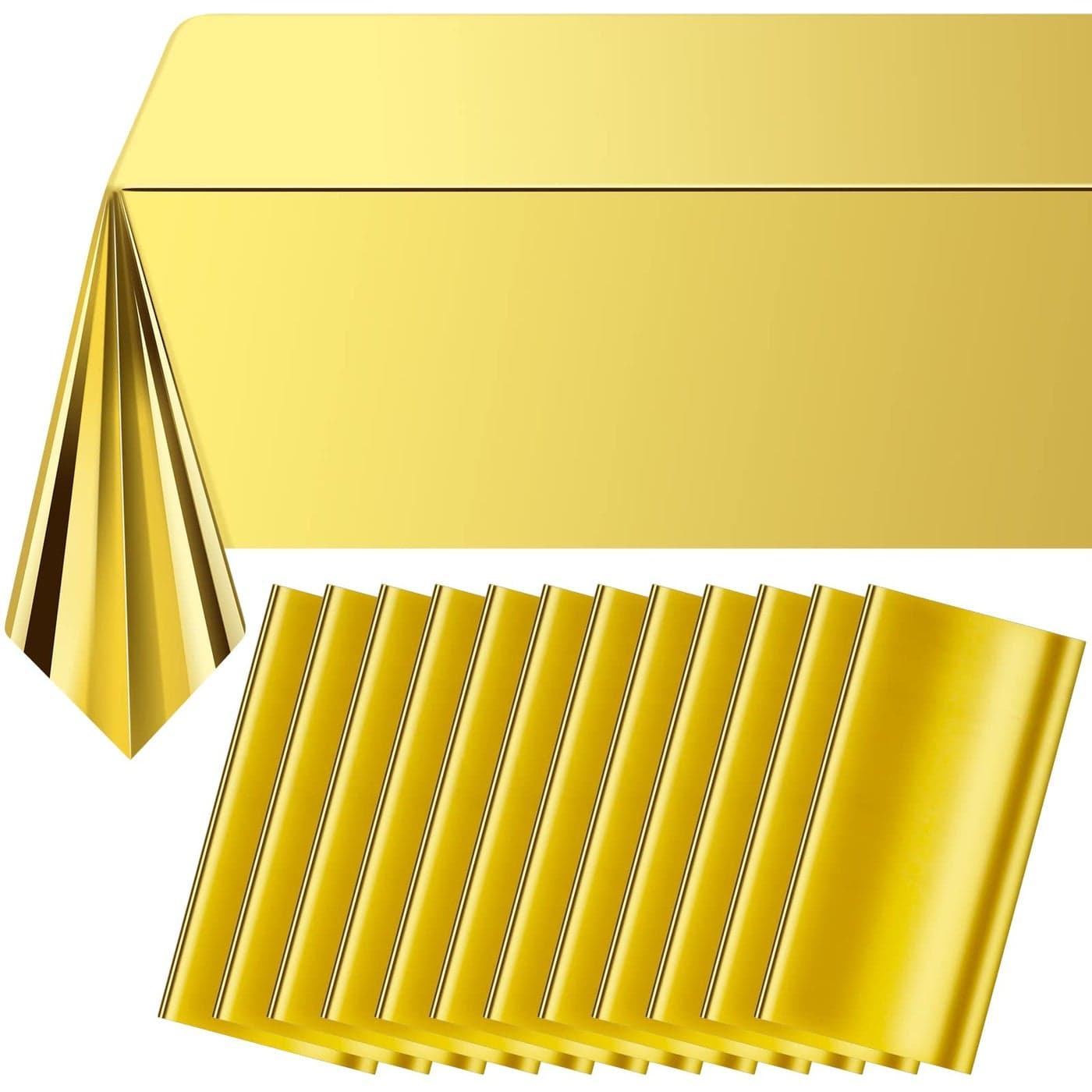 12Pack Gold Foil Plastic TableclothRectangular Shiny Table Cloth Metallic Disposable Party Table Cover for Graduation Wedding Birthday Baby Shower Anniversary New Year Party Decorations54x108 inch