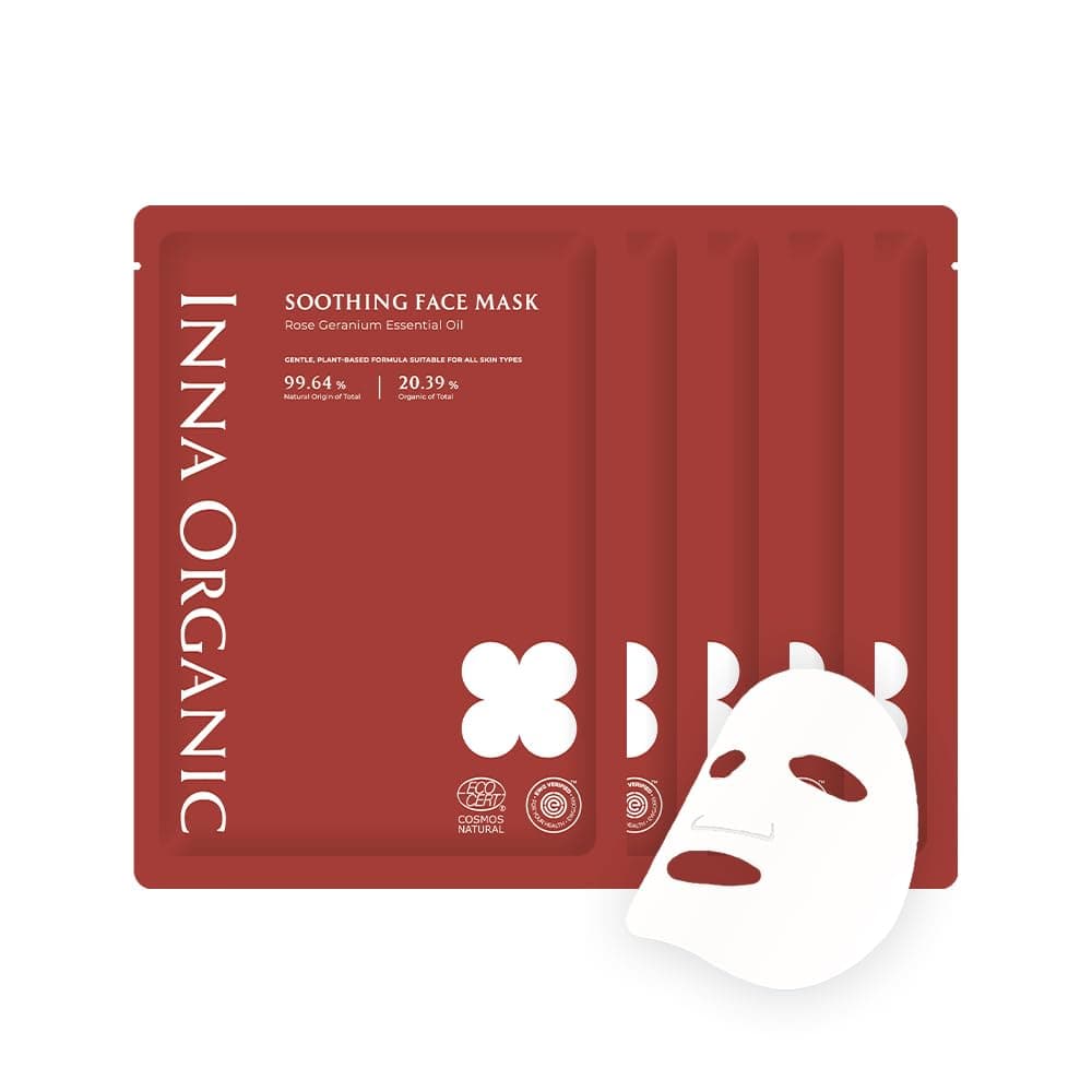 ROSE GERANIUM SOOTHING SKIN SHEET MASK New Old Packaging Randomly Skin Calming Aftersun care Sensitive Skin Luxury Clean Beauty Home SPA Certified Natural 08 fl oz Pack of 5