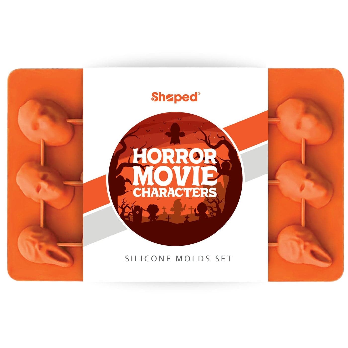 ShapedIceMolds Horror Movie Character Molds Halloween Silicone Molds for Chocolate Candy Resin Crafts 3D Scary Film Icons for Party Treats DIY Decor Orange
