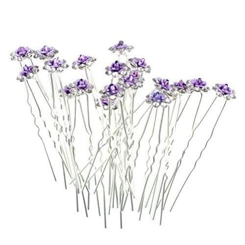 Rbenxia 20 Pcs Bridal Wedding Rhinstone Hair Pins hair Accessories Hair Sticks 24 Inches Bridal Prom Clips Rose Ushaped Hair Pins for Women and Girls Purple