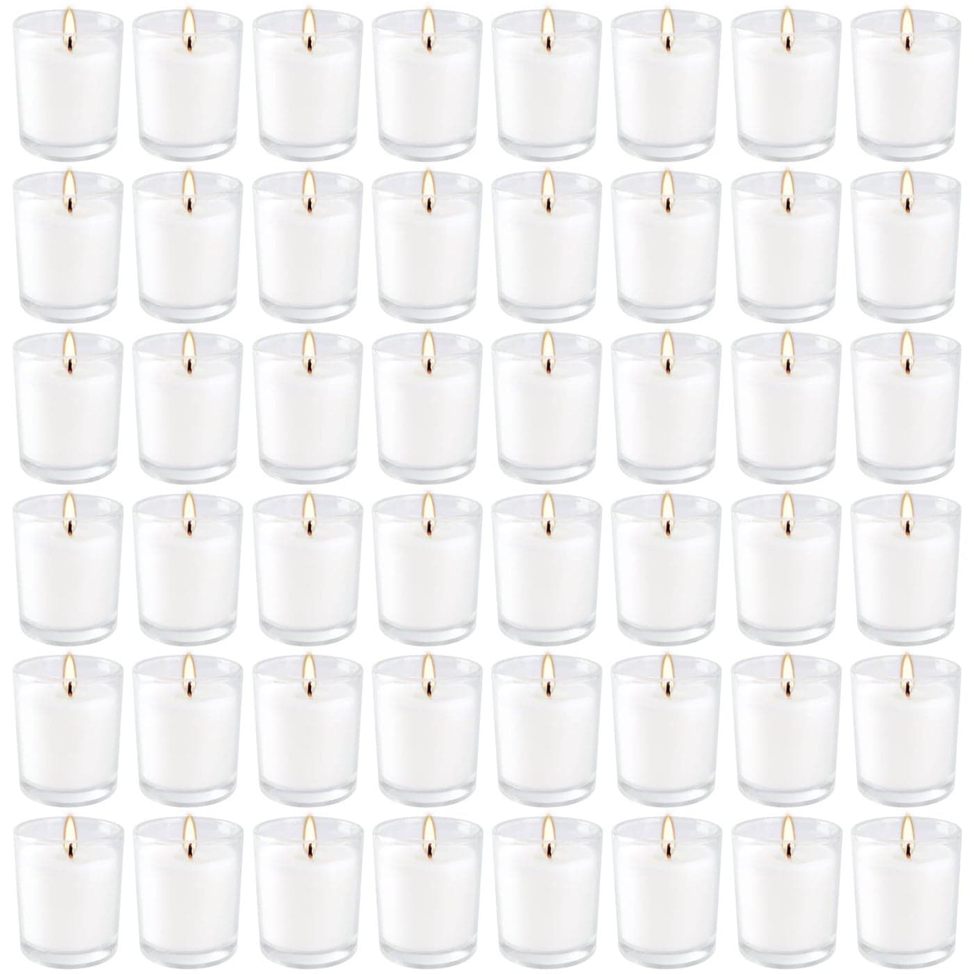 YOROXRG 48 Pack White Unscented Clear Glass Filled Votive Candles Hand Poured Wax Candle Ideal Gifts for Aromatherapy Spa Weddings Birthdays Holidays Party White