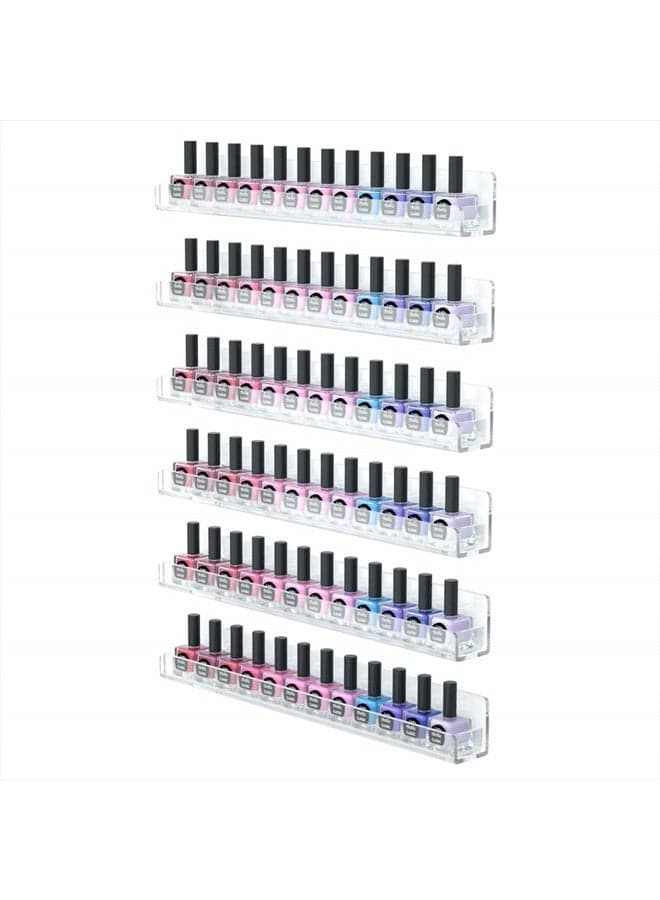 Nail Polish Wall Rack 6 Shelves, 15 Inch Clear Acrylic Nail Polish Organizer for 66-90 Bottles, Multi-Purpose Acrylic Floating Shelves (15 Inch, Clear)