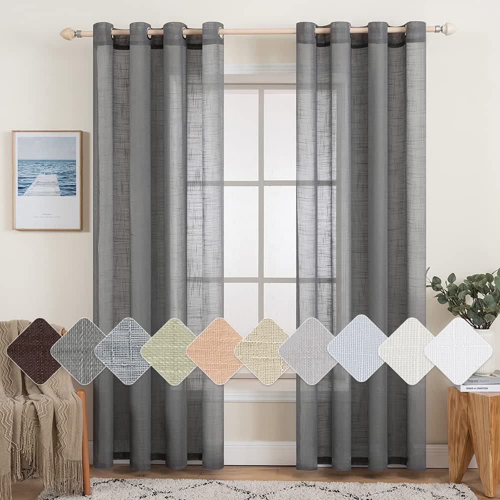 MIULEE 2 Panels Voile Curtains Sheer Cross Linenlike Solid Color Contemporary Decorative Ring Top Eyelet Panels for Bedroom Livingroom Nursery Room Dark Grey 55 Wx88 L