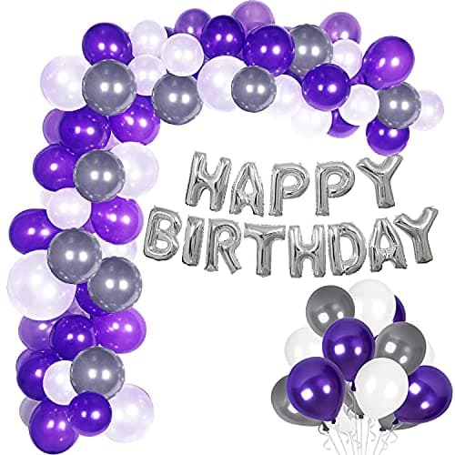 Party Propz Purple Themed Birthday Decoration Set - Pack Of 31 Pcs | Purple, Silver And White Birthday Rubber Balloons Combo | Happy Birthday Foil Banner (cardstock) | Purple Happy Birthday Decoration
