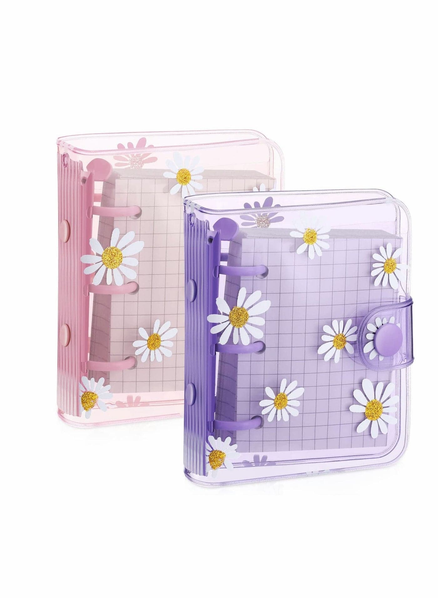 3 Ring Binder Covers 2Pcs Mini with Inner Paper Daisy PVC Notebook Loose Leaf Journal Round Protector