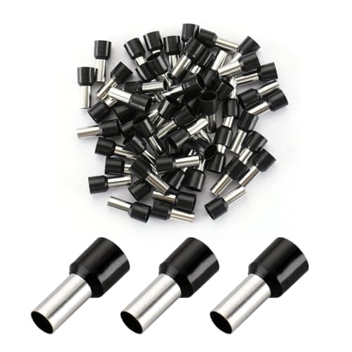 Baomain AWG 8/10.0mm² Wire Copper Crimp Connector Insulated Ferrule Pin Cord End Terminal E10-12 Pack of 100 (Black)