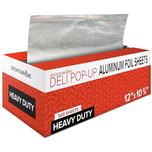 12' Ultra Heavy Duty Pop Up Deli Aluminum Foil, 500 Pre-Cut Sheets, Ideal for Restaurant, Food, Burrito, Hot Dog or Sandwich