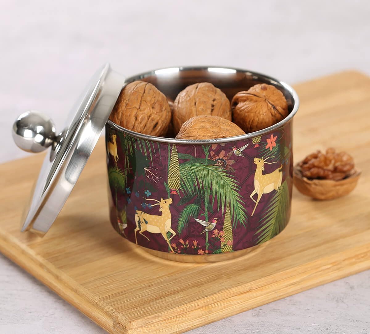 India Circus by Krsnaa Mehta Forest Fetish Steel Bowl with Lid Serving Kitchware Stainless Set of 1 220 mL Multicolour