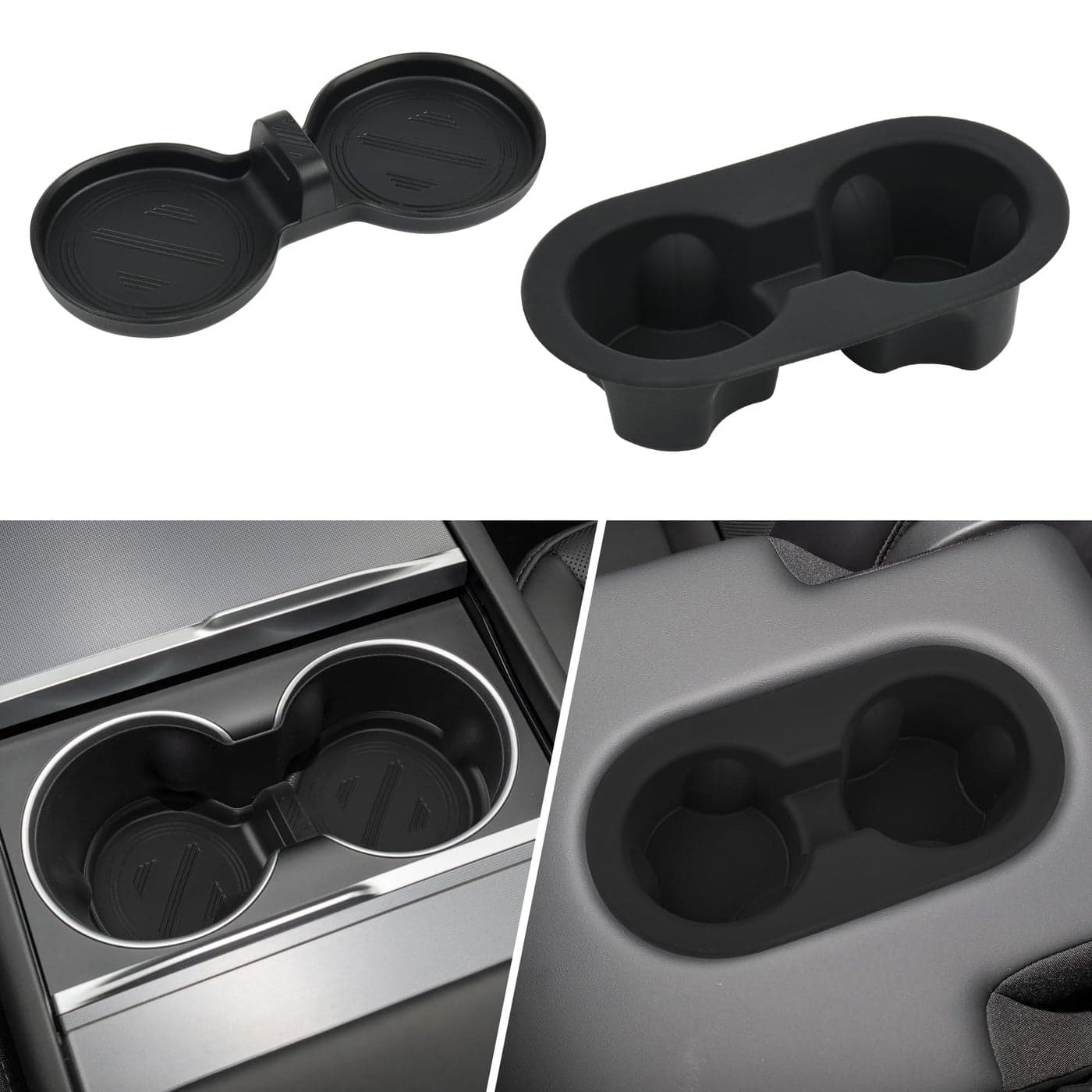 frani Cup Holder Set 2Piece Compatible with Tesla Model Y 20212026 Juniper Refresh Premium Silicone Inserts for Center Console Rear Seats Black