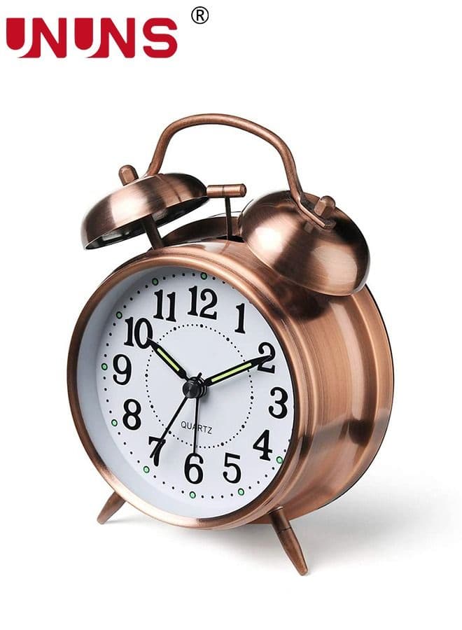 Loud Alarm Clock For Heavy Sleepers,4'' Twin Bell Alarm Clock With Backlight,Metal Frame 3D Dial,Desk Table Clock For Bedroom And Home Decoration(Red-Brown)