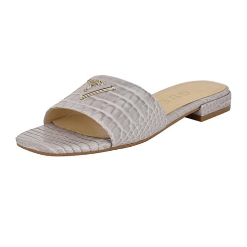 Guess Women's TAMSEA Flat Sandal, Light Grey Croco 050, 10