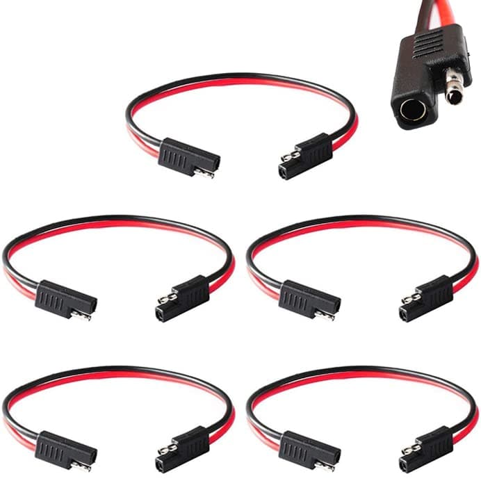 Wadoy 2 Pin Quick Disconnect Wire Harness SAE Connector (5 Pack) ,Heavy Duty Cable 12" 12 Gauge 12V Quick Connect