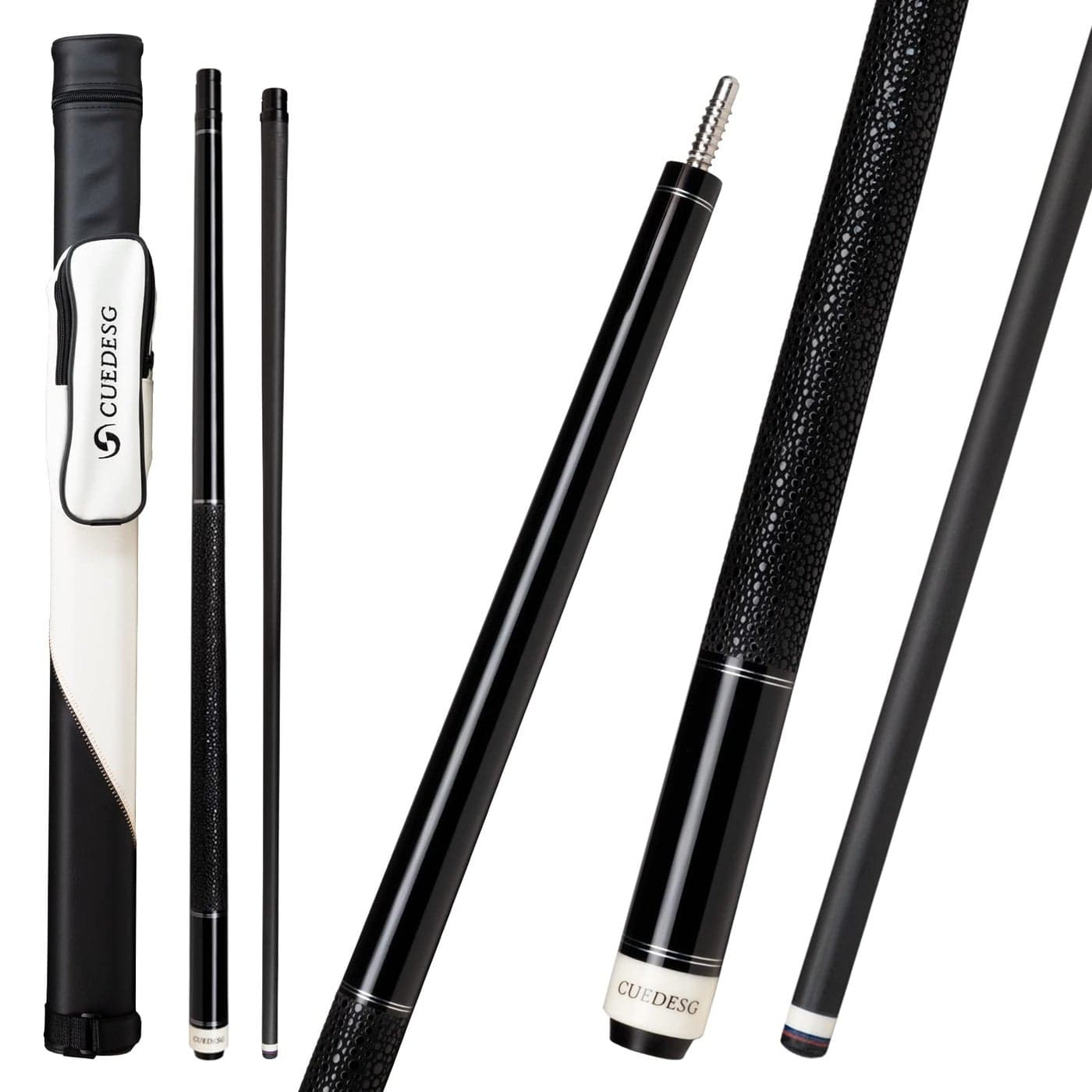 CUEDESG Carbon Fiber Pool Cue Stick 105mm118mm125mmLow Deflection Pool StickProfessional Cue Stick with Case Black_Leather Wrap_125mm