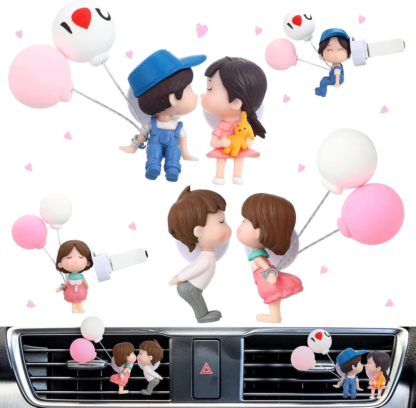 Frienda 4 Piece Cute Car Air Freshener Vent Clip - Lovely Couple Design with Fragrance Tablets