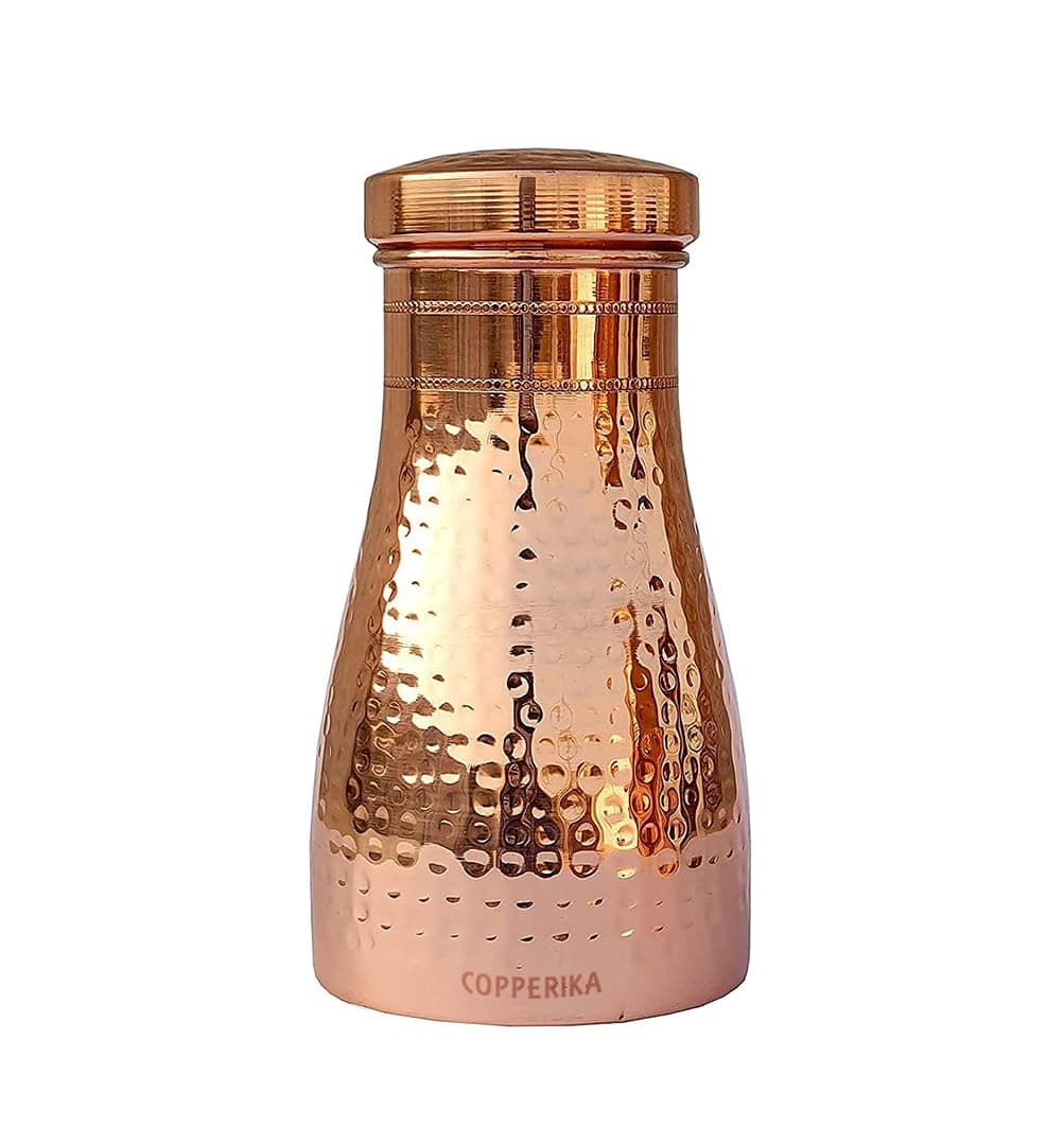 Copperika Pure Bedroom Jar Copper Water Bottle 1 Litre 1000ml Original With Ayurvedic Other Health Benefits BPA Free Heavy Quality Build Non Toxic For Home Office Kids Travel