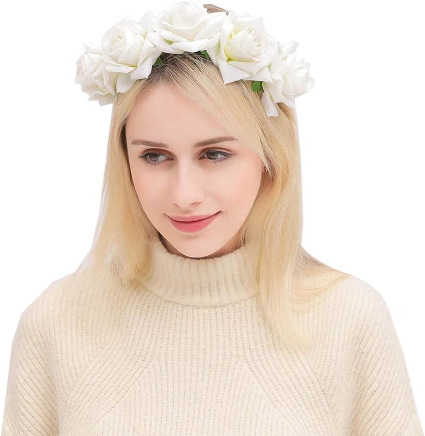 June Bloomy Rose Floral Crown Garland Flower Headband Headpiece for Wedding Festival