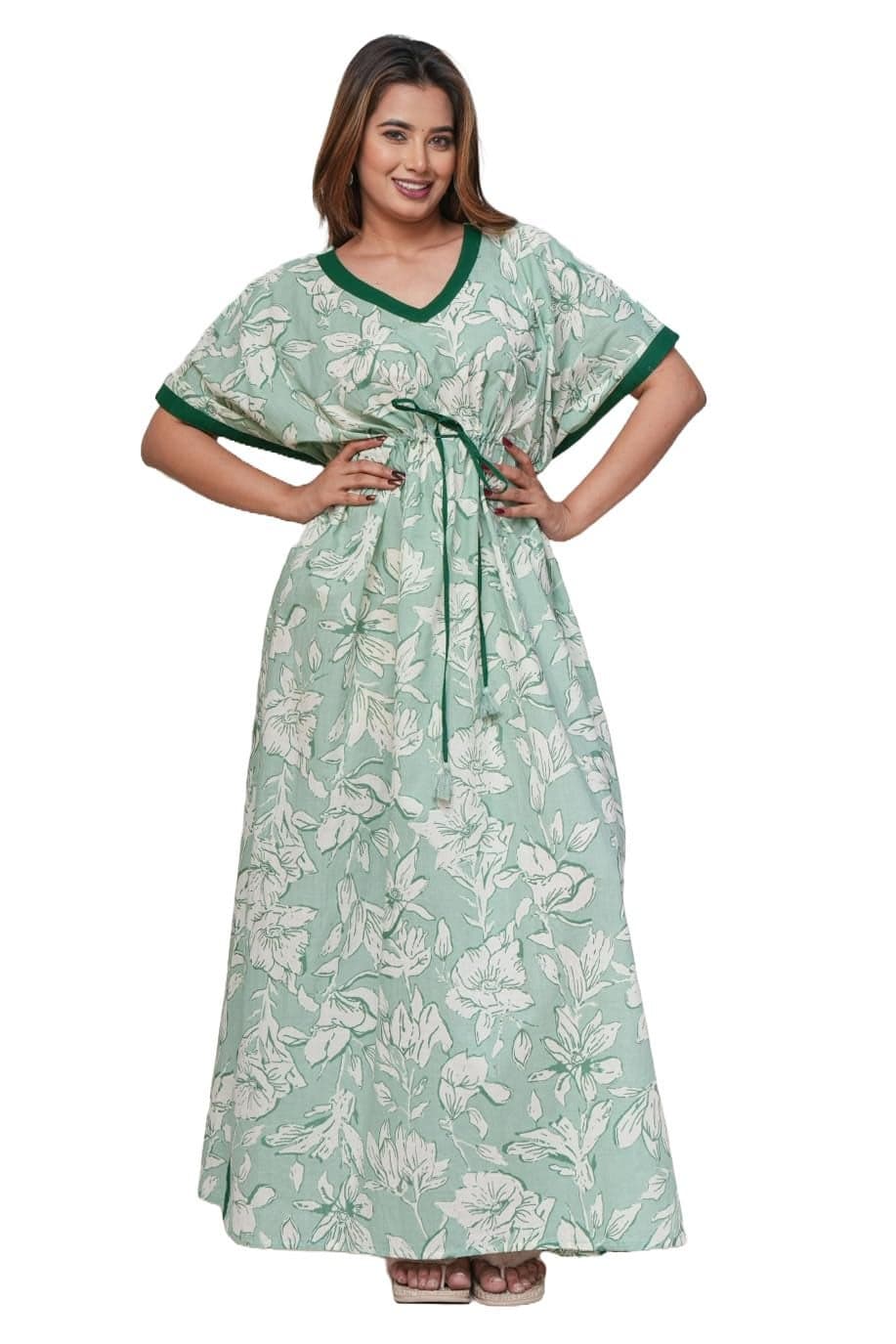 Urali® Women's 100% Cotton Kaftan (Mint, Free Size) - K507
