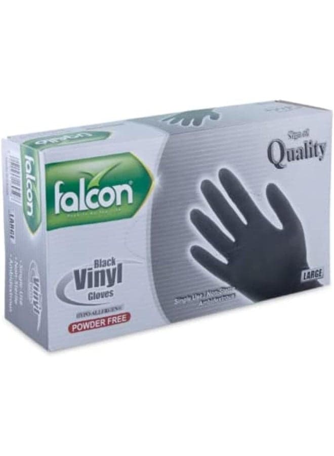 Falcon Vinyl Gloves - Black Powder Free 100 pieces (Large)