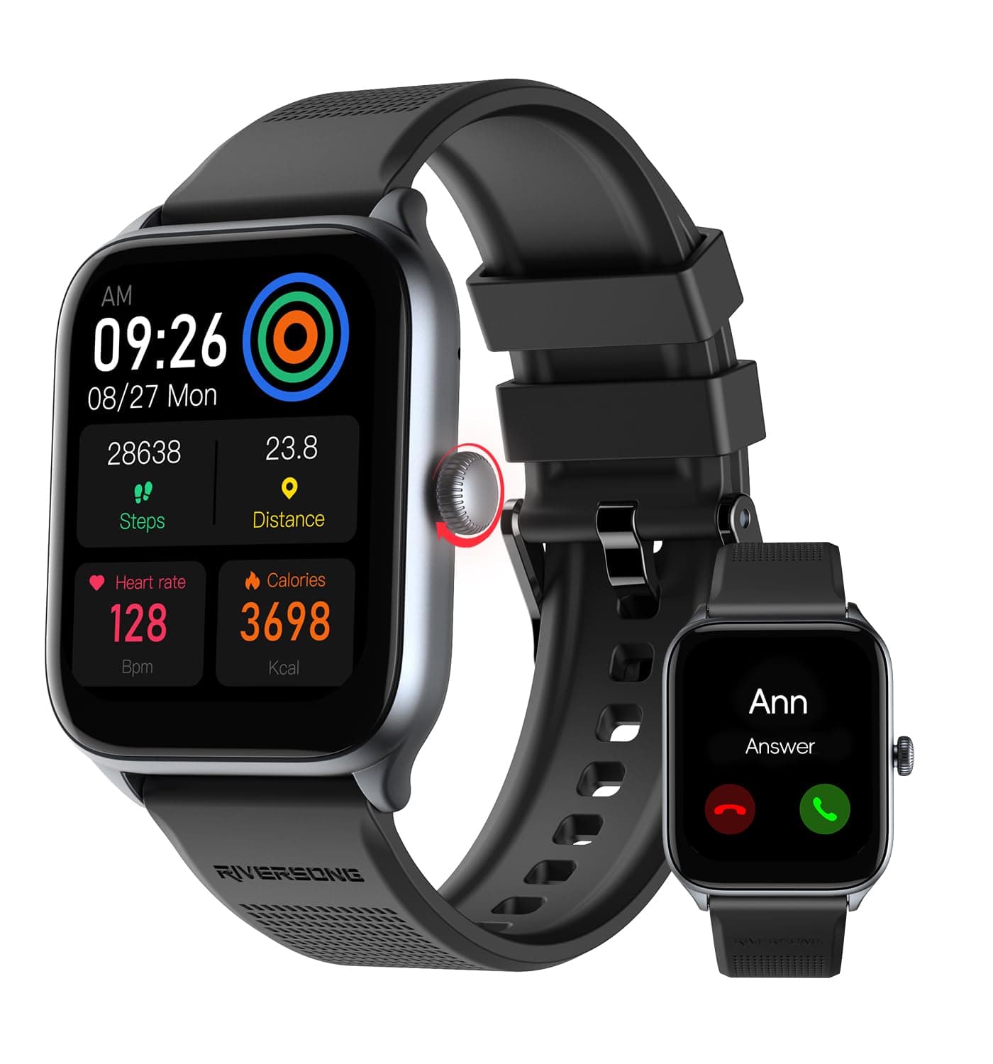 RIVERSONG Smart Watch for Men Women (Answer/Make Call), 1.85" Fitness Tracker with 100+ Sport Modes,Heart Rate/Sleep/SpO2 Monitor, AI Voice, Smartwatch for Android iPhone, Space Gray
