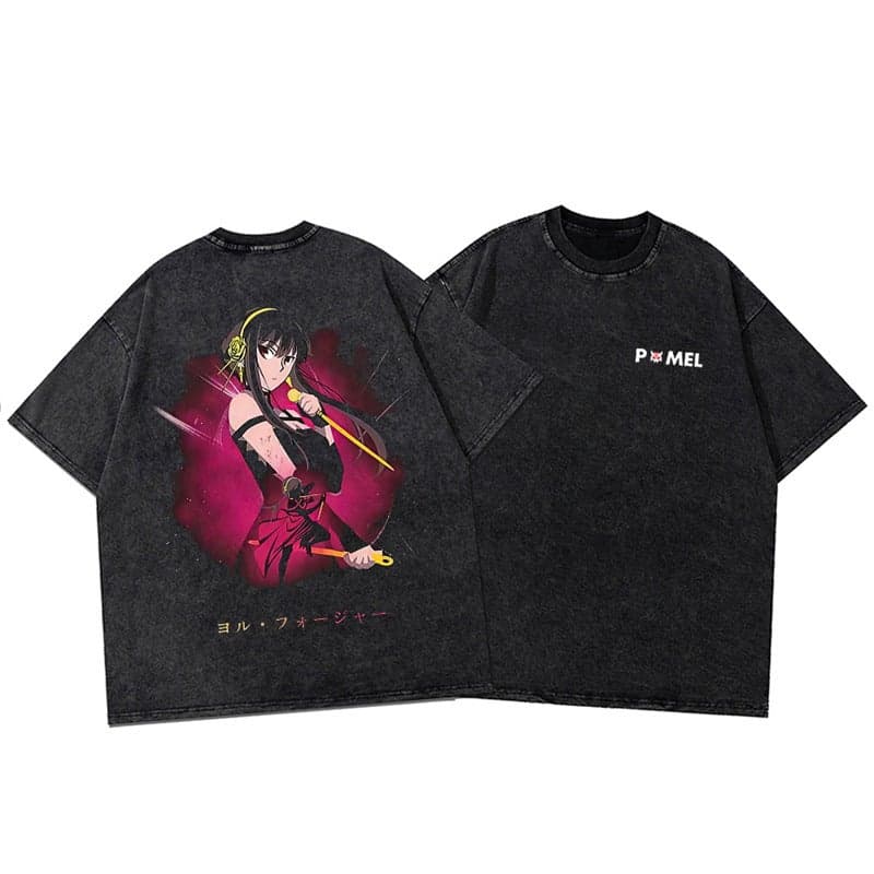 T-Shirt Digital Hip Hop Anime T-Shirt Washed Printed Letter Vintage Loose