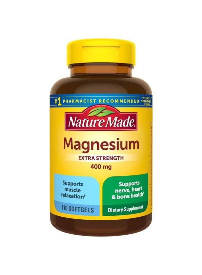 Extra Strength Magnesium Oxide 400 mg, Magnesium Supplement for Muscle, Nerve, Bone and Heart Support, 110 Softgels, 110 Day Supply