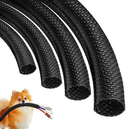 Cat Dog Cord Protectors from Pets No Chew 12ft - 3/8inch,Rabbits Cable Sleeves Cord Management Puppy Proof Covers, Wire Loom Critter Cord Charger Protector Heavy Duty Split Sleeve Automotive Tv,Black