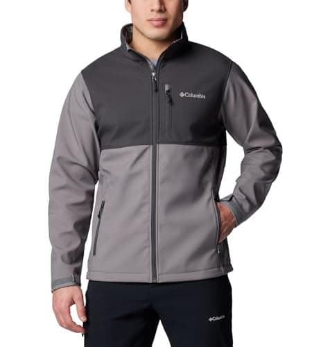 Columbia Mens Ascender Softshell Full Zip Rain Jacket, City Grey/Shark, Small