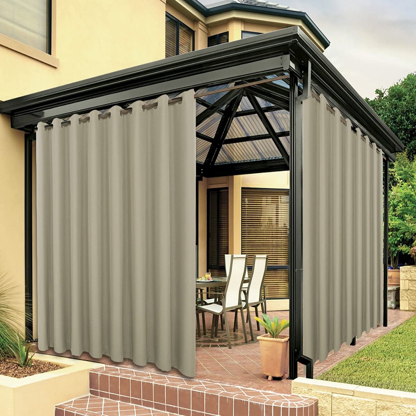 BONZER Outdoor Waterproof Curtains for Patio Wide Grommet Sunlight Blocking Outside Curtains for Gazebo Porch Pergola Pavilion 1 Panel 110W x 95L inch Taupe