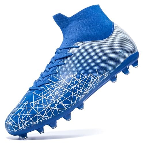 Eoecoioui Kids Soccer Cleats High Top Training Youth Football Cleats, Boys Girls Athletic Outdoor Blue