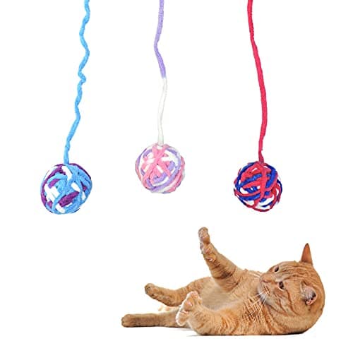 Andiker 3 Packs Cat Toys Balls with Bell and String Kitten Toys Colorful Yarn Balls for Indoor Cats Interactive Playing3 Pieces