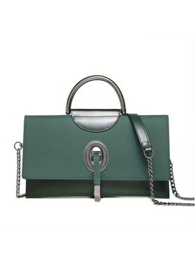 Elegant Women's PU Shoulder Bag with Metal Handle and Vintage Lock Design, Fashion Ladies Handbag Crossbody Bag Banquet Bag Evening Bag with Large Capacity for Party and Daily Commuting (Green)