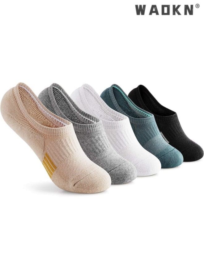 5 Pairs Womens No Show Socks Athletic Ankle Socks Cushioned Running Low Cut , Anti slip, anti friction, comfortable and breathable, odor and bacteria proof ,for sports , travel and walking, beige , grey , white , green , black .