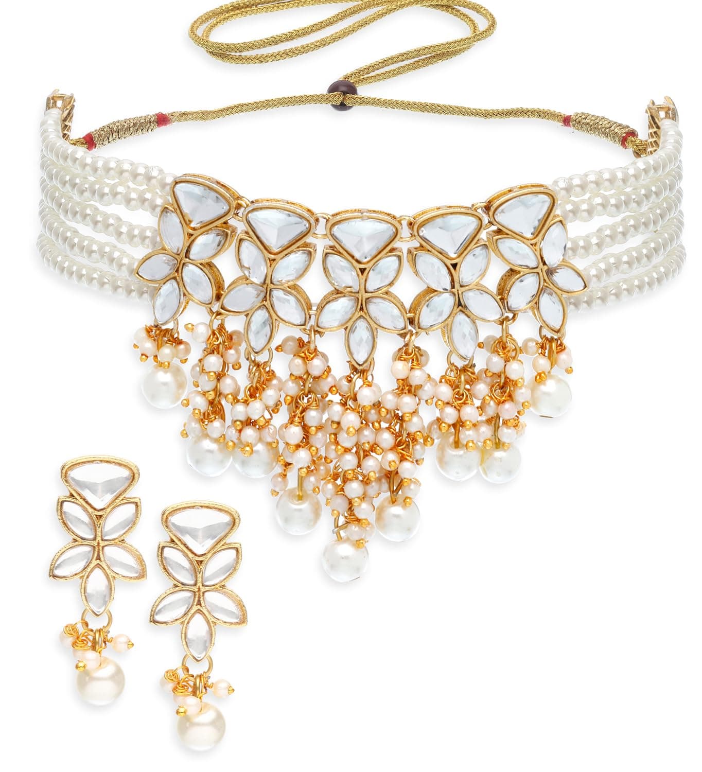 Shining Diva Fashion Latest Stylish Design Fancy Traditional Kundan Pearl Necklace Jewellery Set for Women (16053s)
