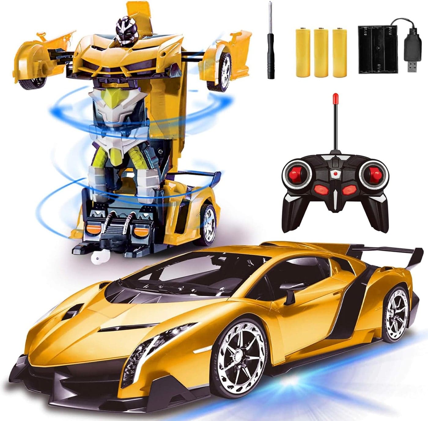 Remote Control Car Transform Robot Toys for Boys Teens Rechargeable RC Cars with Lights 24Ghz RC Car 118 Rechargeable 360 Rotating Race Transform Car Birthday Gifts Party Favors for Kids